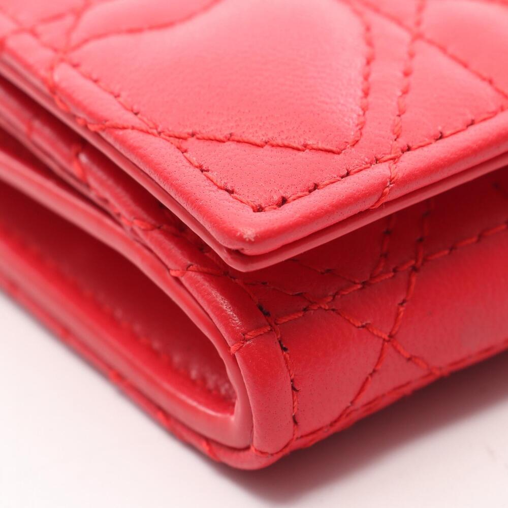 Christian Dior Caro Glycine Heart Cannage Coin Purse Wallet Leather Red - Picture 7 of 9